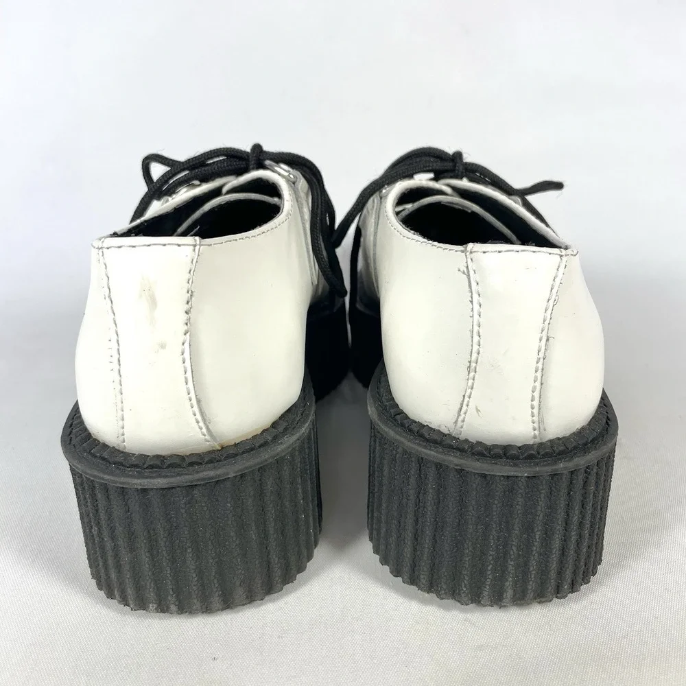 T.U.K. Mondo Creeper Platform‎ Shoes Womens 7 White Black Leather Goth Punk